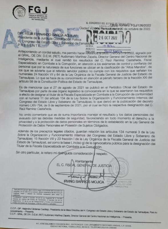 Oficio examen de control y confianza