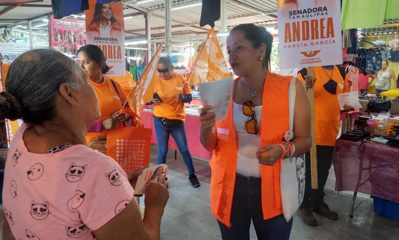 Andrea García, candidata al Senado por Movimiento Ciudadano, hizo campaña en Reynosa.