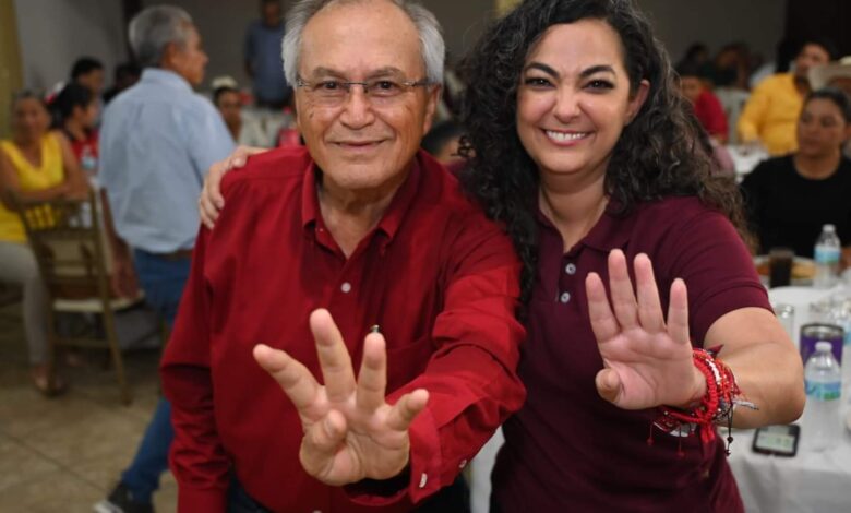 Marco Zuviri, candidato a la alcaldía de Xicoténcatl y Olga Sosa, candidata al Senado.