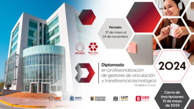 La Universidad Autónoma de Tamaulipas (UAT) anunció la apertura de inscripciones para la segunda edición del Diplomado en Profesionalización de Gestores de Vinculación y Transferencia Tecnológica