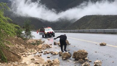 Las lluvias que se han presentado en Tamaulipas a causa de la tormenta tropical Alberto, provocaron un derrumbe de rocas en algunas carreteras.
