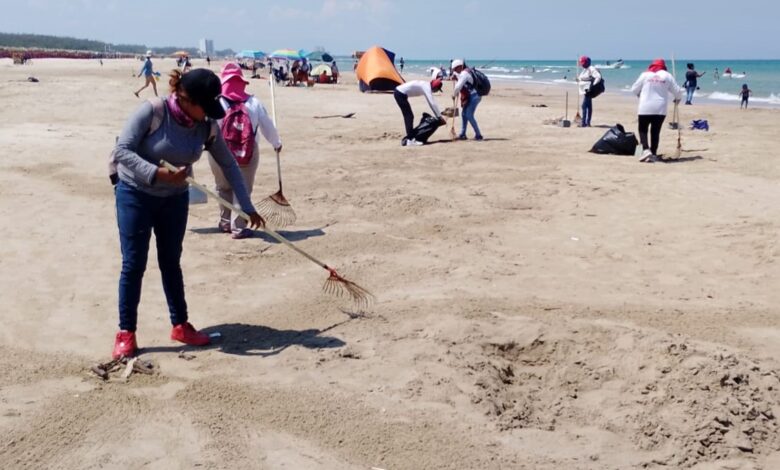 Personal de la Dirección de Turismo, lleva a cabo acciones de limpieza y mantenimiento en playa Miramar.
