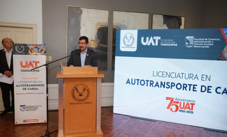 El Rector de la Universidad Autónoma de Tamaulipas (UAT), Dámaso Anaya Alvarado, presentó la Licenciatura en Autotransporte de Carga.