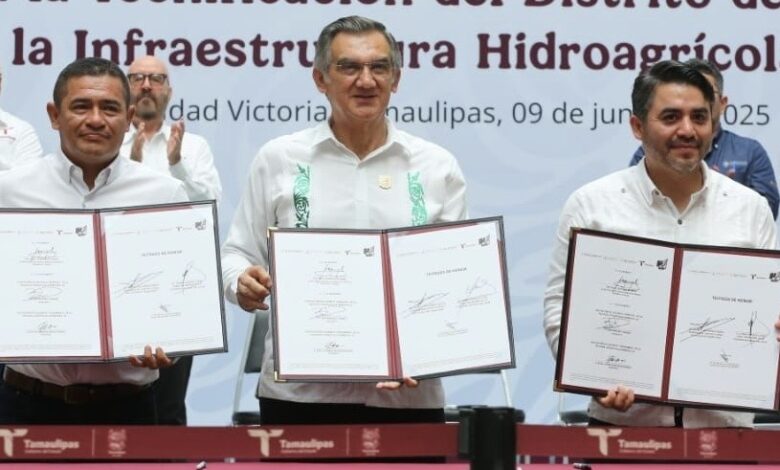 En un hecho histórico y trascendental para la modernización del campo tamaulipeco, se firmó el Convenio para la Tecnificación del Distrito de Riego 025 Bajo Río Bravo.