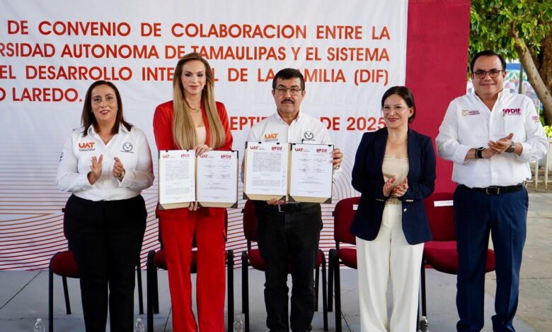 El Rector de la Universidad Autónoma de Tamaulipas (UAT), firmó un convenio con el Sistema DIF de Nuevo Laredo en beneficio a los alumnos de la Facultad de Enfermería.