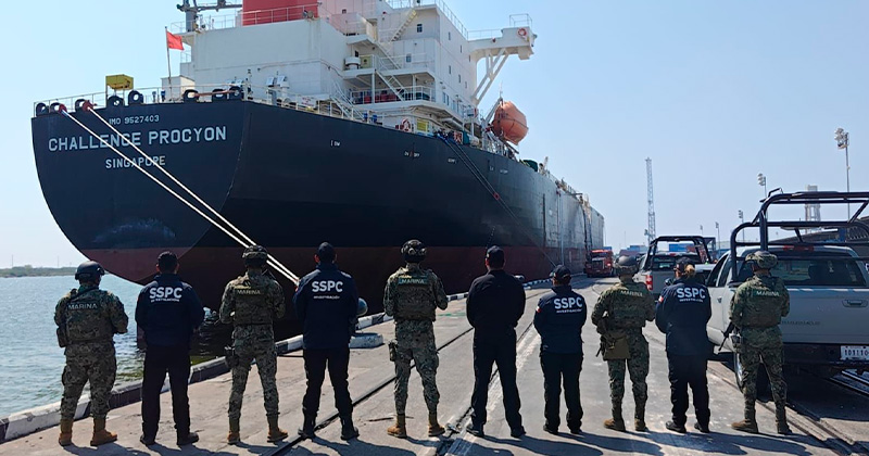 Durante la inspección al buque se incautaron dos armas cortas con cargadores abastecidos, 84 cartuchos de diferentes calibres y documentación diversa.