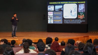César Norberto Cedillo Leal, presidente nacional del Comité de Interacción Humano–Cocodrilo de México (Grupo SOS Cocodrilo), dictó la conferencia a estudiantes de comunicación y psicología.