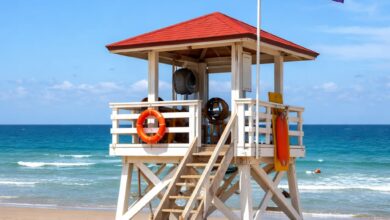 Autoridades informan sobre el significado de la Bandera morada en la playa.