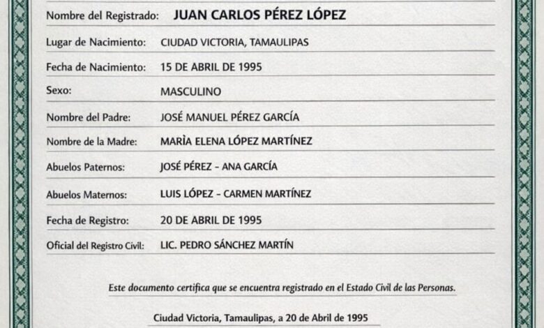 Requisitos para tramitar acta de nacimiento en Tamaulipas.