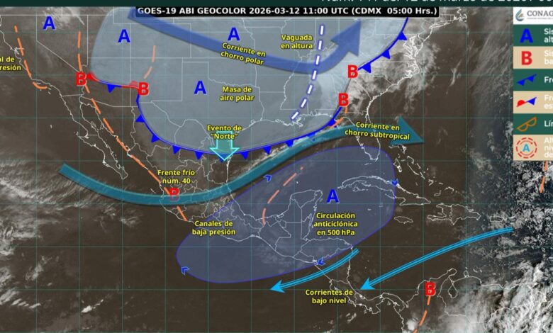 Frente frío 40 traerá lluvias y evento Norte.