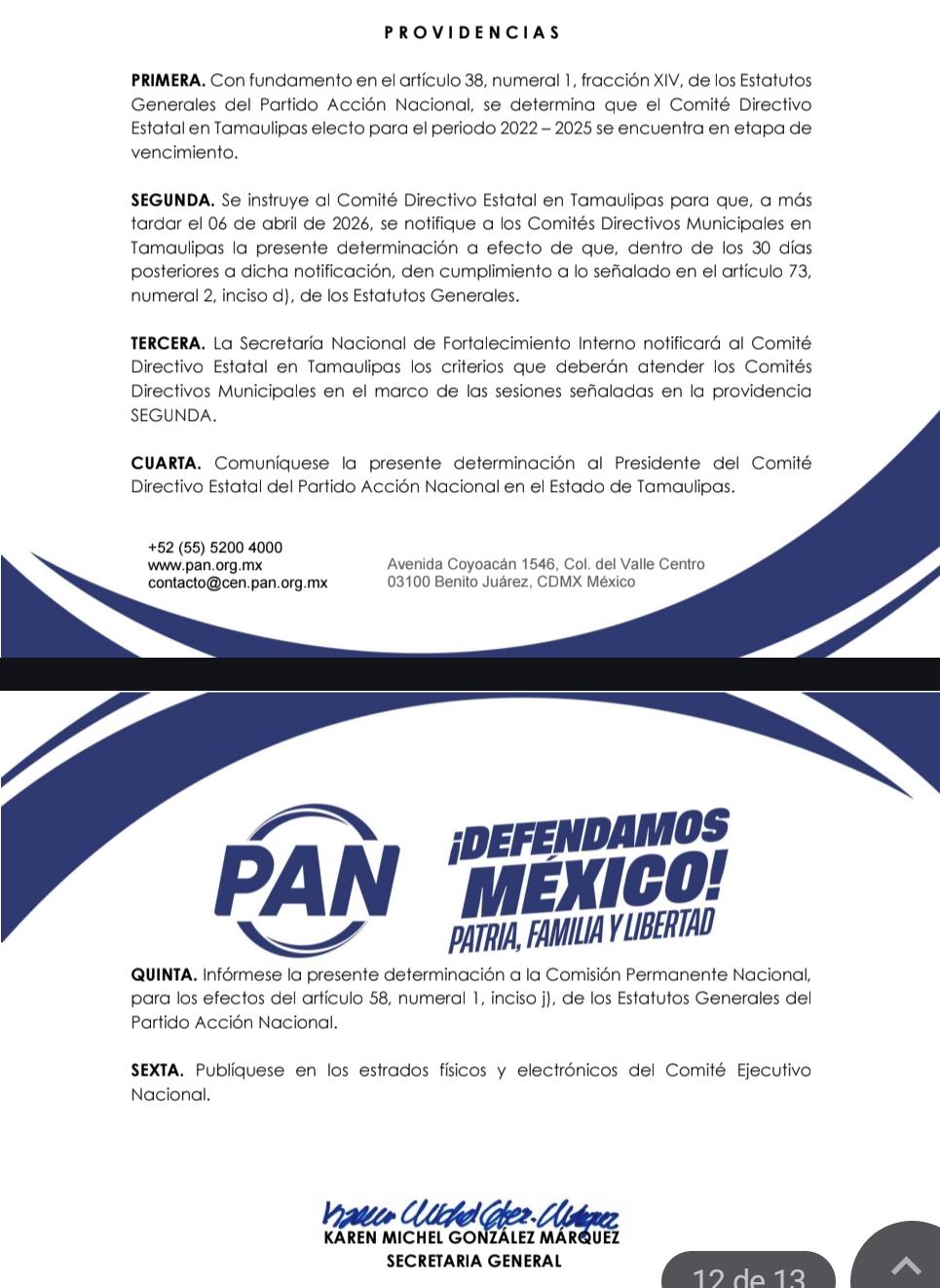 CEN del PAN interviene en proceso interno en Tamaulipas 
