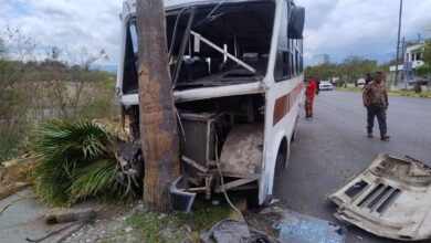 Microbús se impacta contra palmera y deja 15 lesionados