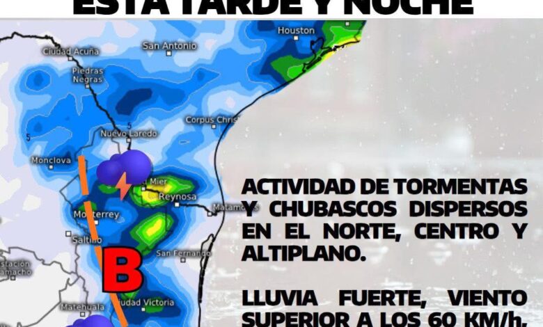 Se prevé actividad de tormentas para hoy en el estado de Tamaulipas