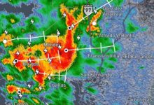 La zona de tormentas avanza por Méndez y Burgos