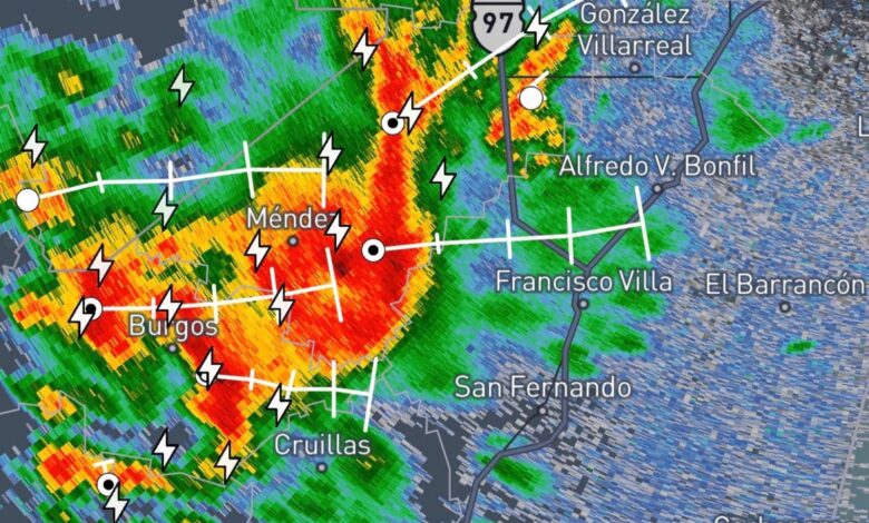 La zona de tormentas avanza por Méndez y Burgos