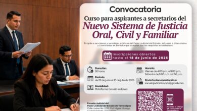 Poder Judicial de Tamaulipas abre 30 plazas para secretarios