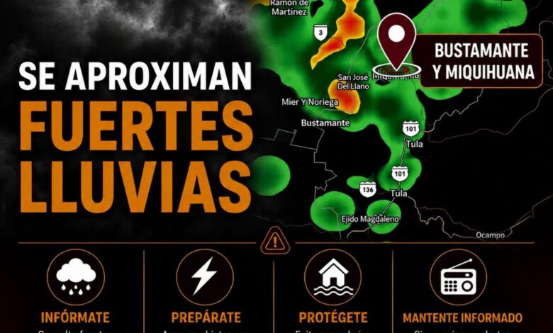 Alerta Protección Civil por fuertes lluvias y vientos en Tamaulipas