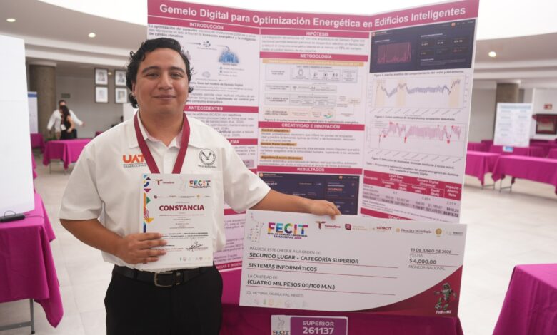Estudiante de la UAT desarrolla tecnología con IA y gemelos digitales que logró reducir 31% el consumo de energía en aulas.