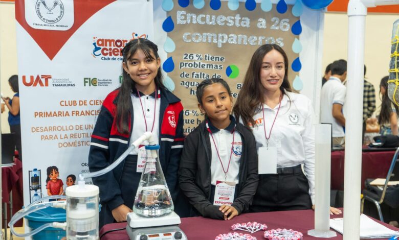 Con asesoría de la UAT, alumnas de primaria desarrollaron un sistema casero para tratar y reutilizar agua doméstica y pluvial; su proyecto obtuvo el tercer lugar regional en ExpoCiencias Tamaulipas 2026.
