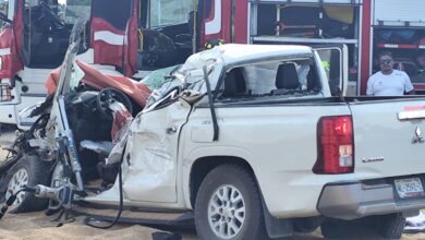 El trabajador de un parque eólico quedó atrapado en su camioneta tras la carambola registrada en la carretera Victoria-Zaragoza.
