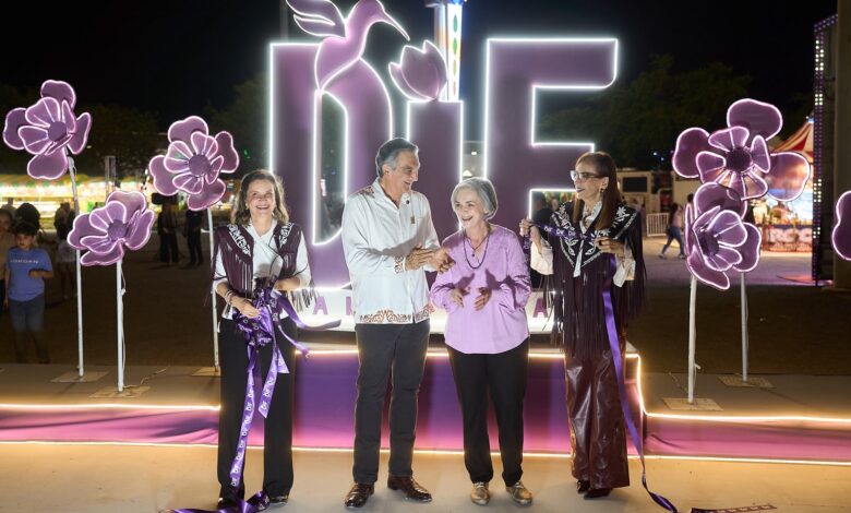 Américo Villarreal Anaya y María de Villarreal inauguraron el Pabellón DIF en la Feria Tamaulipas 2026, donde se ofrecen talleres, artesanías y orientación sobre programas sociales.