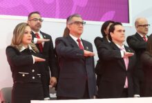 Américo Villarreal Anaya acompañó a la magistrada presidenta Tania Contreras López durante el informe del primer año de resultados del Poder Judicial de Tamaulipas.
