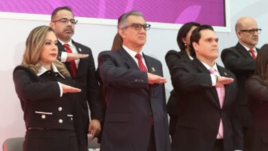 Américo Villarreal Anaya acompañó a la magistrada presidenta Tania Contreras López durante el informe del primer año de resultados del Poder Judicial de Tamaulipas.