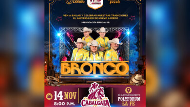 La Cabalgata por Nuevo Laredo comenzará a las 16:00 horas del 14 de noviembre y concluirá en el Polyforum La Fe, donde Bronco se presentará por la noche.