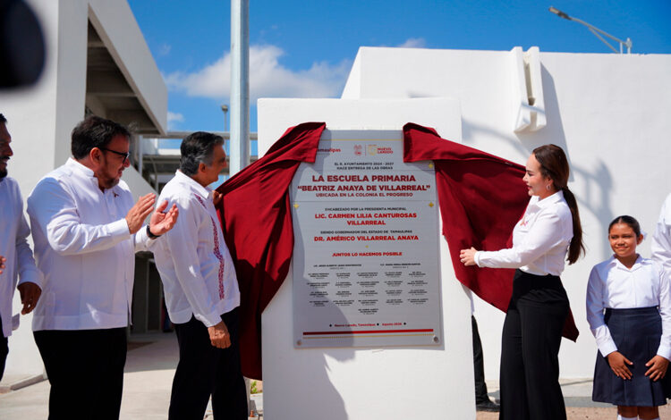Américo Villarreal Anaya y Carmen Lilia Canturosas inauguraron la primaria Beatriz Anaya de Villarreal, en la colonia El Progreso, con inversión de 36.8 millones de pesos.