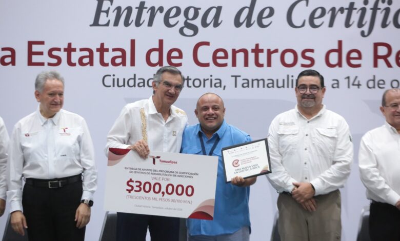 Tamaulipas certificó 41 centros de rehabilitación de adicciones y su modelo se replicará en todo México desde 2027. La primera etapa del programa cuenta con 12 millones de pesos y la participación de 14 dependencias.