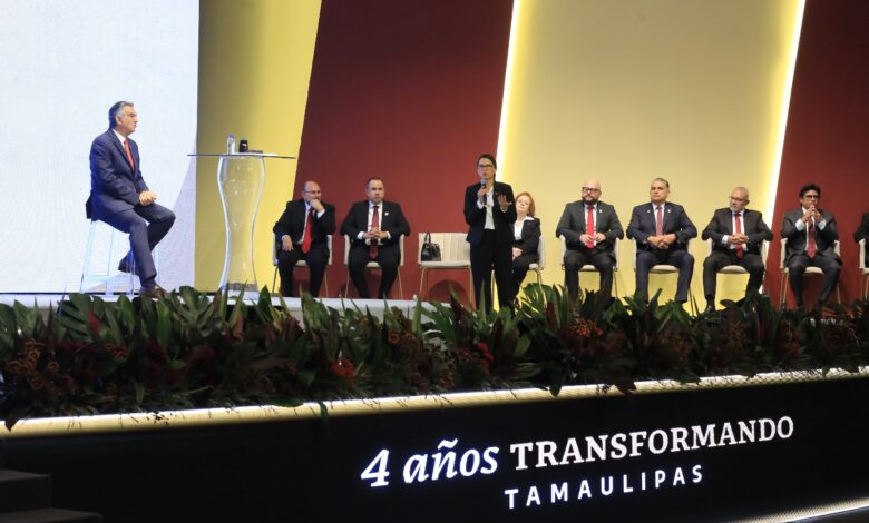 Integrantes del gabinete estatal presentaron avances de resultados de sus dependencias durante el encuentro “Cuatro años transformando Tamaulipas”.